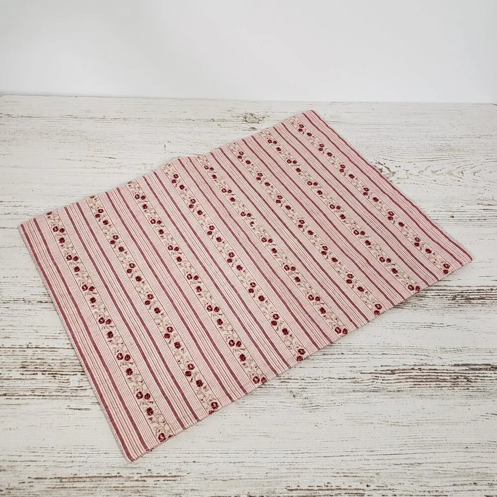 Foreston Trends Red Pink Floral Striped Pair of Cotton Placemats 17.5 X 12.5